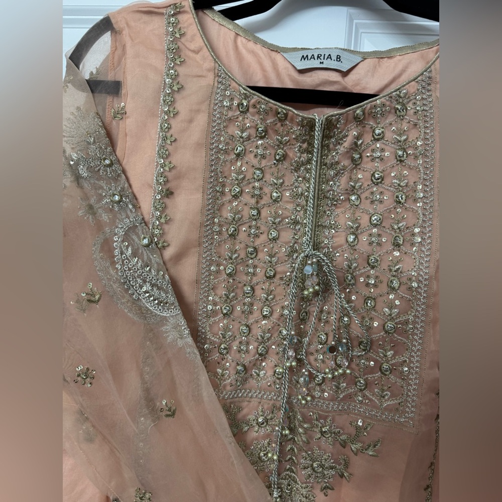 Sahara Peach and Gold Embroidered Kurta Set - Picture 2 of 12